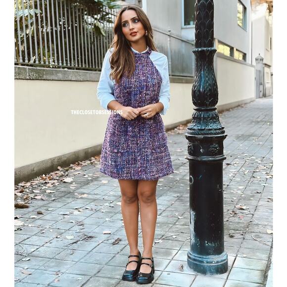 ZARA Mini Dress with Frayed Trims NWT Purple Tweed Size M, L - Picture 13 of 16